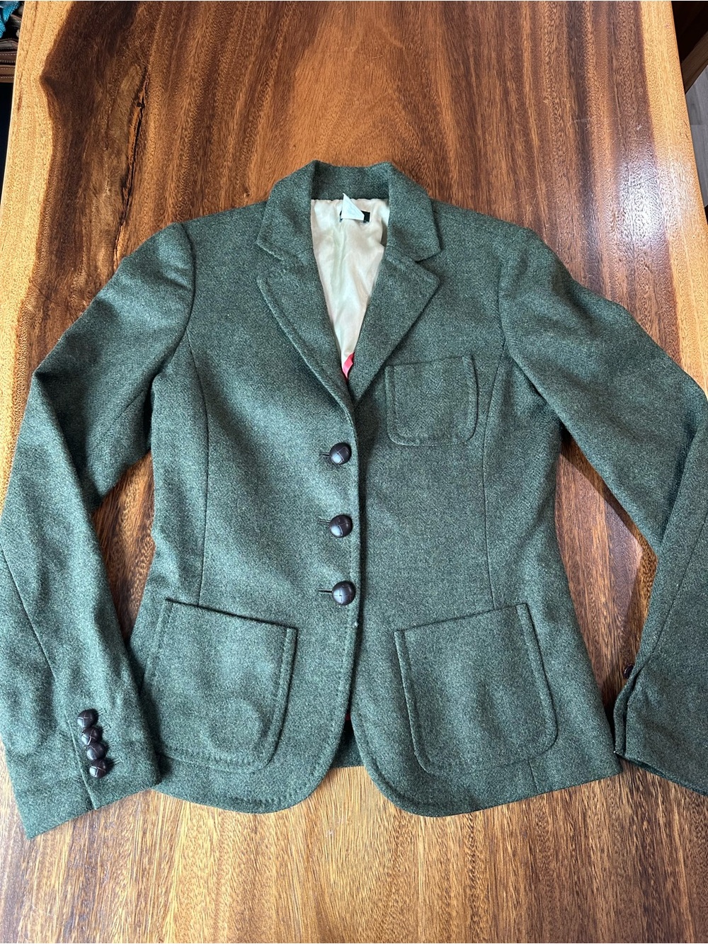 Vtg Y2K J.Crew Robert Noble 100% Scottish Wool Green Herringbone Blazer Sz T4